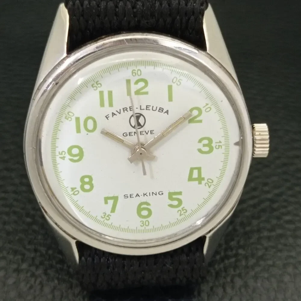 Vintage 1977 Favre Leuba Manual Mens Silver Watch W/Nato Strap